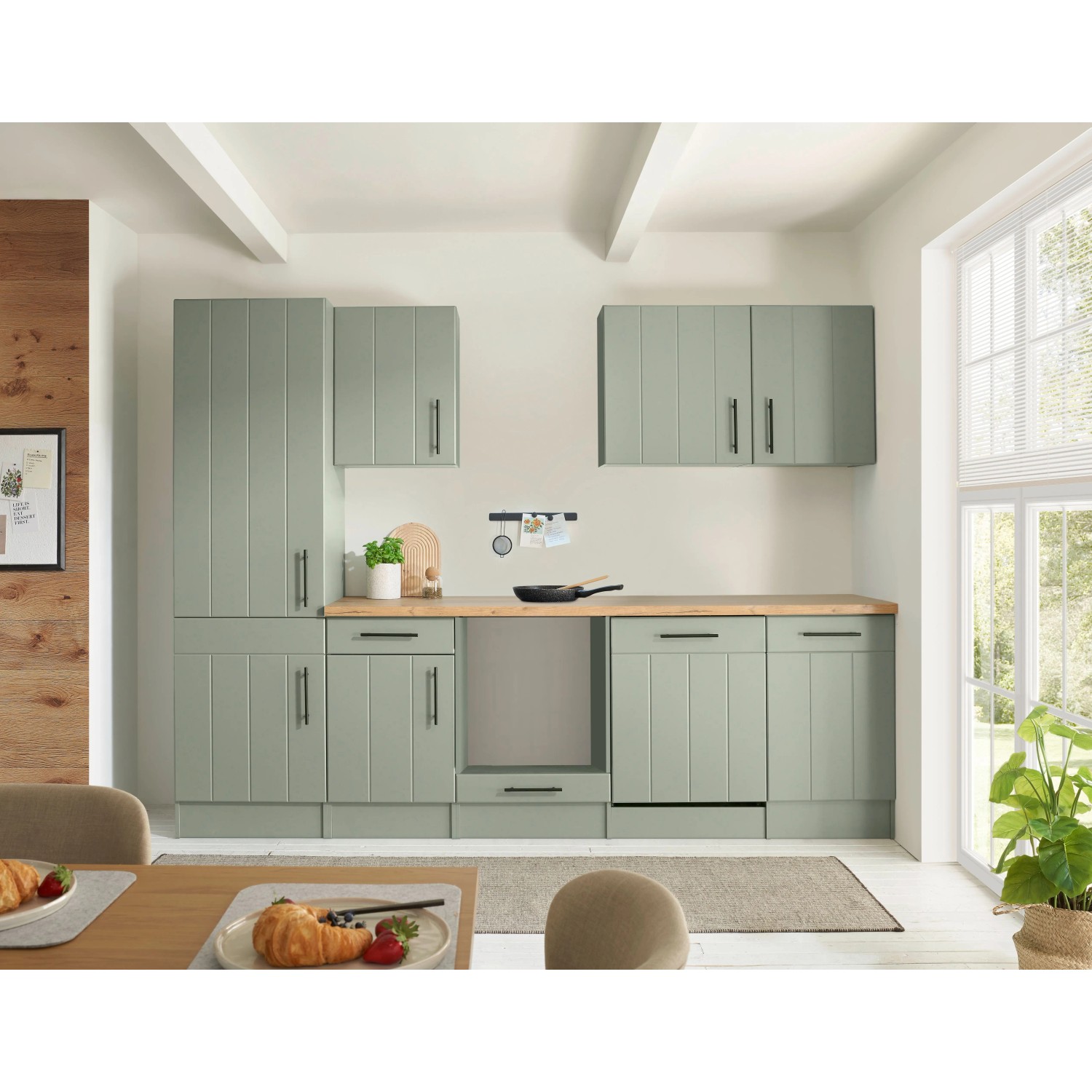 Respekta Küchenzeile Anton Landhaus Schilfgrün 280 cm ohne E-Geräte