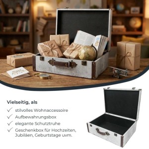 HMF VKO101 Vintage Vintage Koffer Truhe Holzkiste 44 x 32 x 16 cm Deko Weltkarte