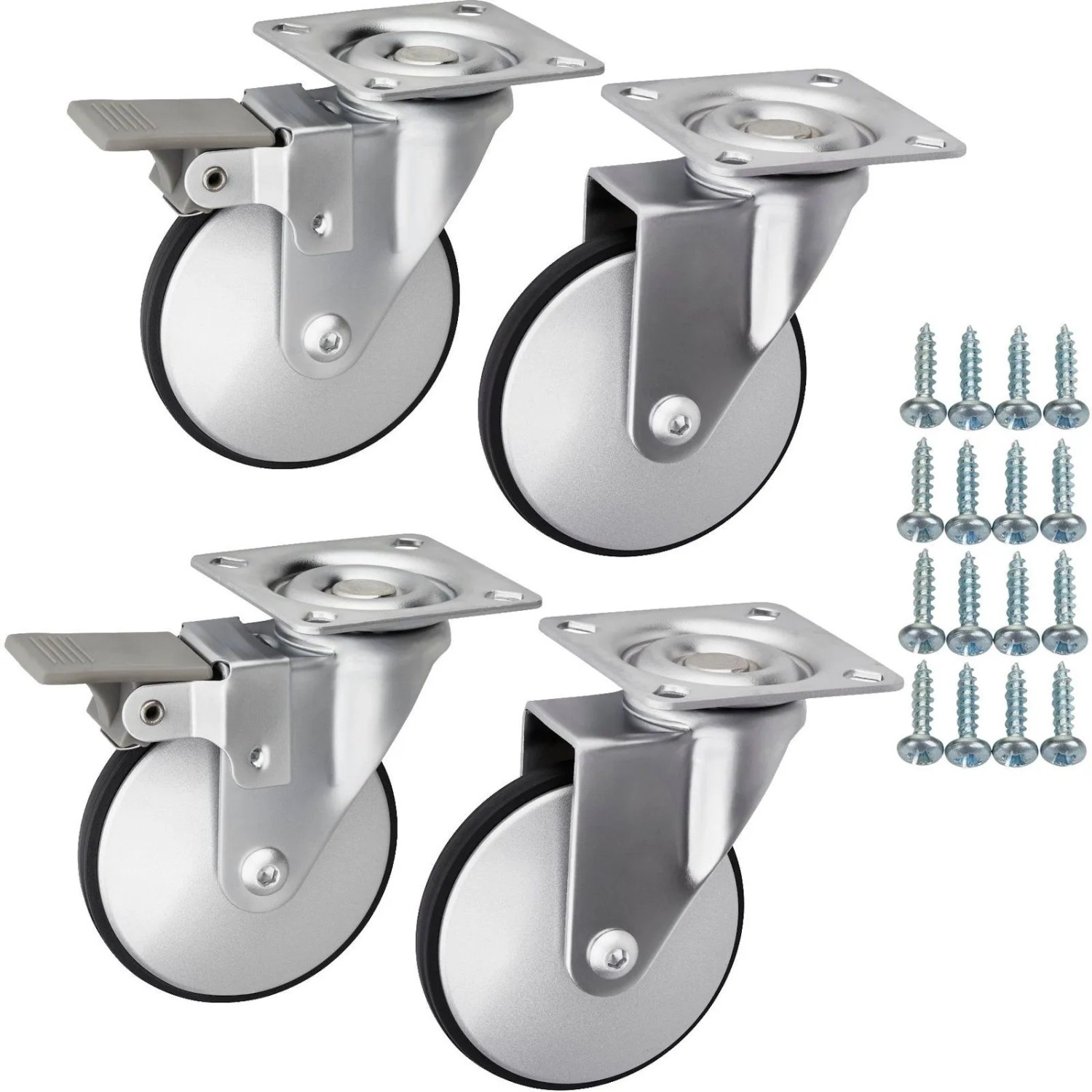 SOTECH SET Möbelrolle LINDAU Ø75 mm Silbergrau Schwarz inkl. Schraubenset