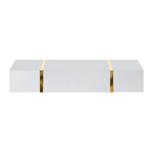 Eleganter weißer Konsolentisch Marzialo mit goldfarbenen Akzenten im Art Déco Stil, 120 cm breit, hängend.