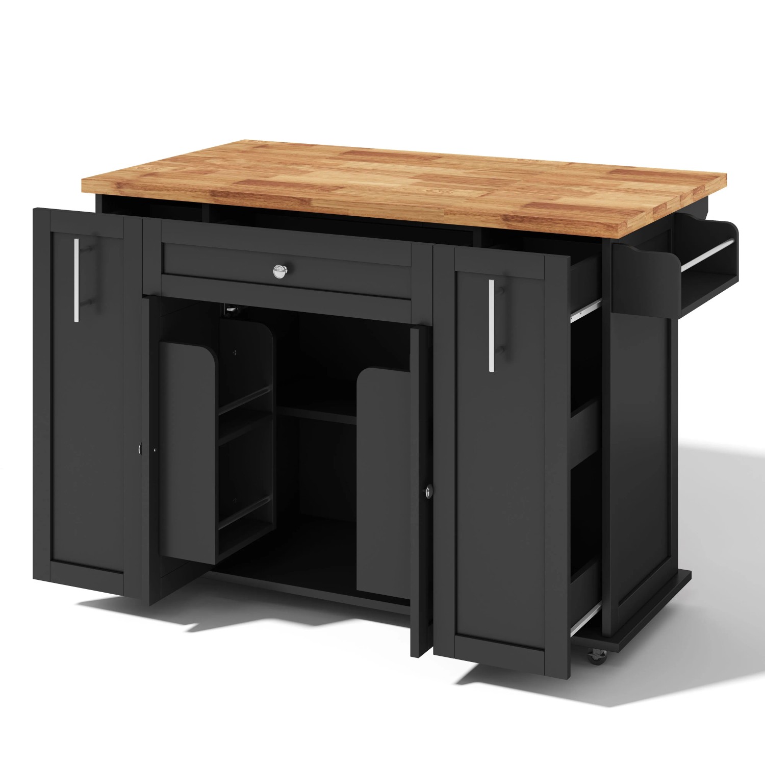 Merax Mobile Kücheninsel mit Klappplatte  3 Schubladen  Türregale  Rollen 120x45-70x87cm
