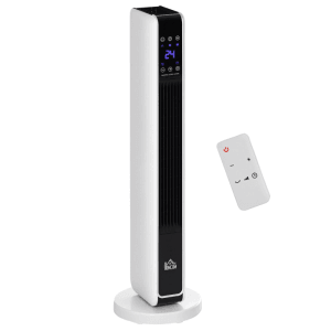 Weißes HOMCOM Heizgerät 2200W, Heizturm mit LED-Display und Fernbedienung. Effiziente elektrische Heizung.