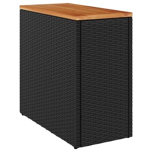 Schwarzer vidaXL Garten-Beistelltisch mit Holzplatte, Rattan-Optik, 58x27,5x55cm.