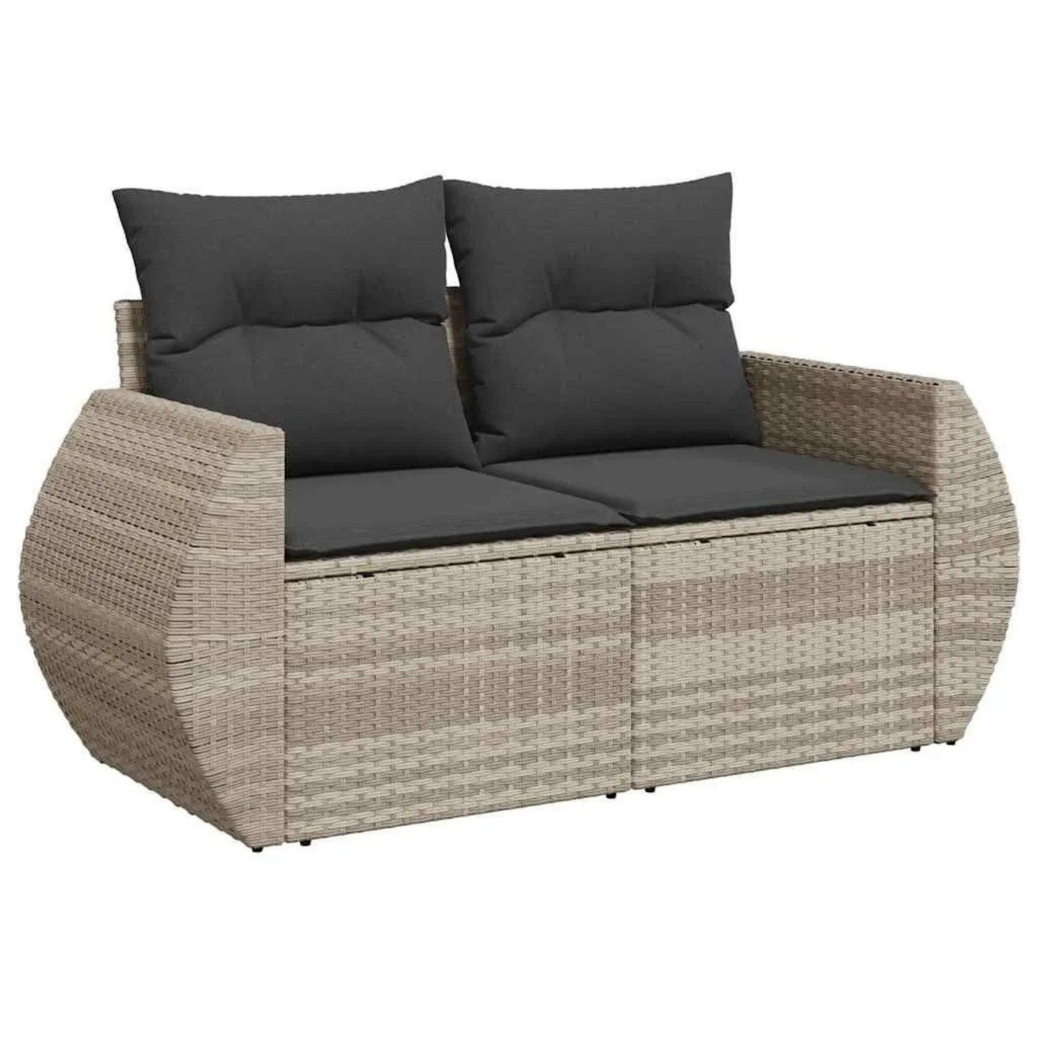 vidaXL Gartensofa mit Kissen 2-Sitzer Hellgrau Poly Rattan 366197