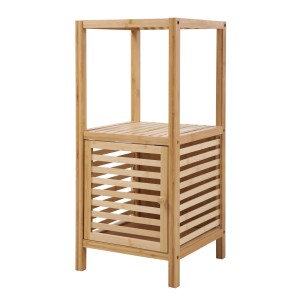 Svita Badregal S aus Bambus mit Tür und zwei offenen Regalfächern, freistehend.