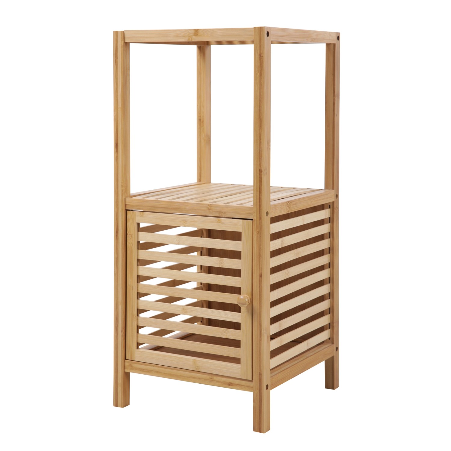 Svita Badregal S Mit Tür Badezimmerschrank Mit Regal Freistehend Natur Bambus