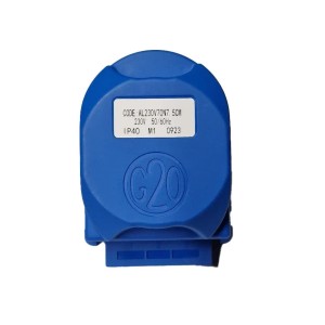 Blauer Solar+more Stellmotor für 3-Wege-Ventil, 230V, 7,5 mm Hub. Kompaktes Design für Heizungs-Installation.