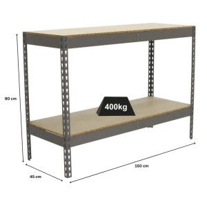 Graues PROREGAL Schwerlastregal Mini Wood Yeti, 90x150x45 cm, Fachlast 400 kg.