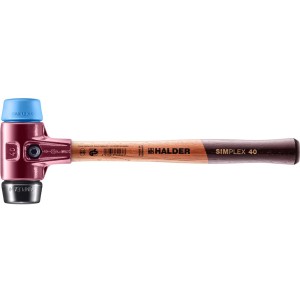 Halder Simplex Schonhammer, D 40 mm, mit TPE-soft und Gummi-Einsatz. Hammer mit Holzstiel.