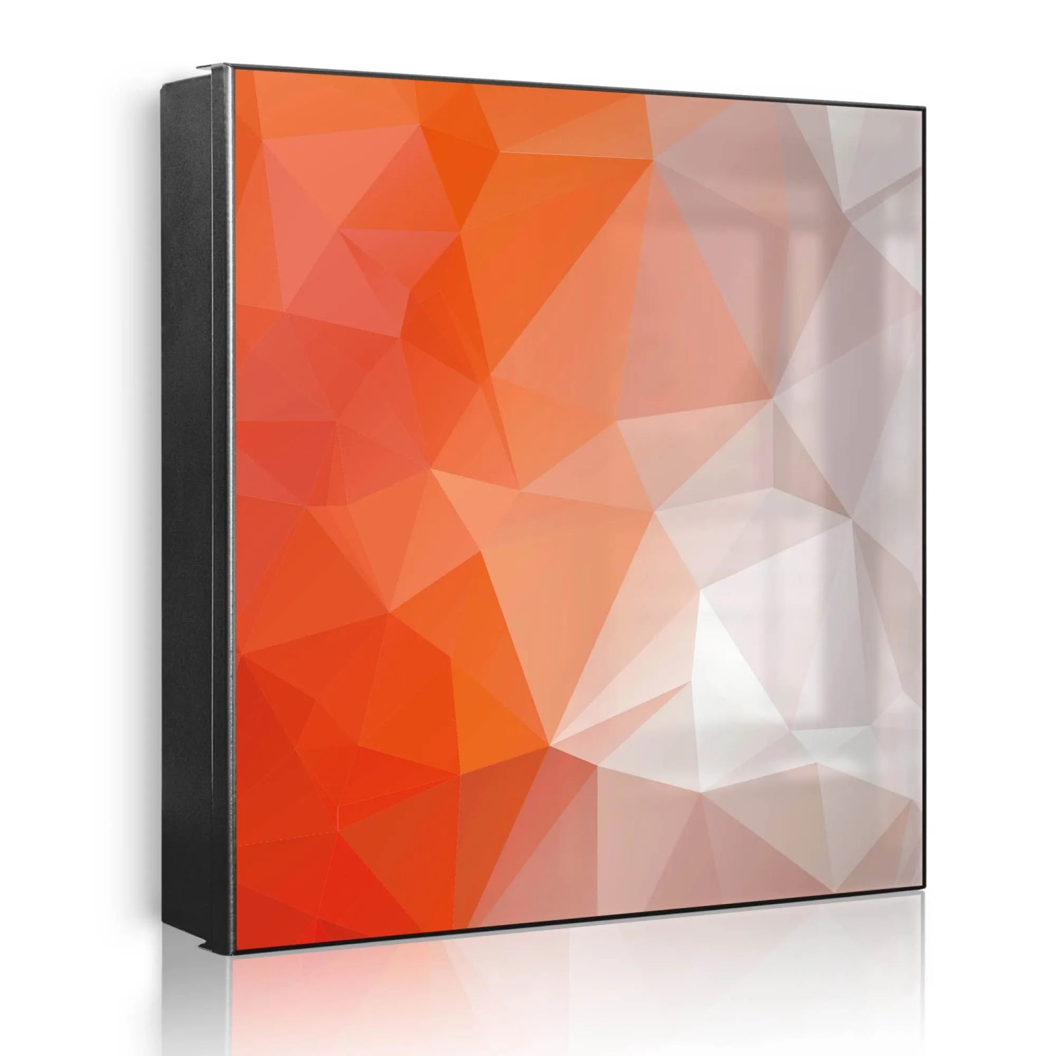 Banjado Großer Schlüsselkasten Metall 30x30cm Schwarz Scharnier Rechts 32 Haken Beschreibbar Magnetisch Motiv Orange Polygon