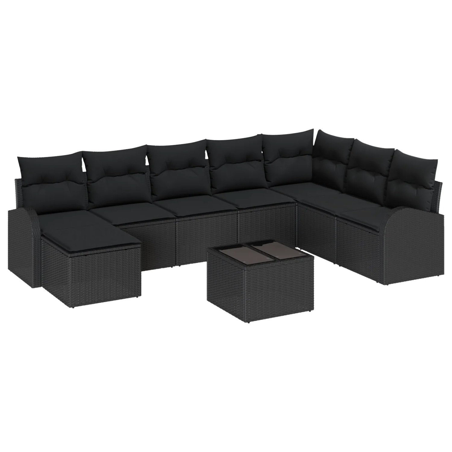 vidaXL Garten-Sofa-Set mit Kissen 9-Tlg Schwarz Poly Rattan 3354842