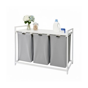 Relaxdays Wäschesammler Metall Weiß 3 Fächer mit Ablage 73,5 cm x 109,5 cm x 33 cm