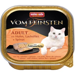 Vom Feinsten Katzenfutter Adult Huhn, Lachs & Spinat, feine Pastete mit Schlemmerkern.