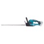 Makita Akku-Heckenschere, blau-schwarz, mit langem Schneideblatt für präzise Heckenschnitte.