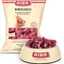 Dibo Katzen-Barf Rindfleisch, 500g Packung und Schale mit Frostfutter.