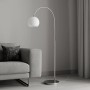 Moderne Lindby Bogenleuchte Cynthia aus Alu und Glas, 1-flammig, für Wohnzimmer.
