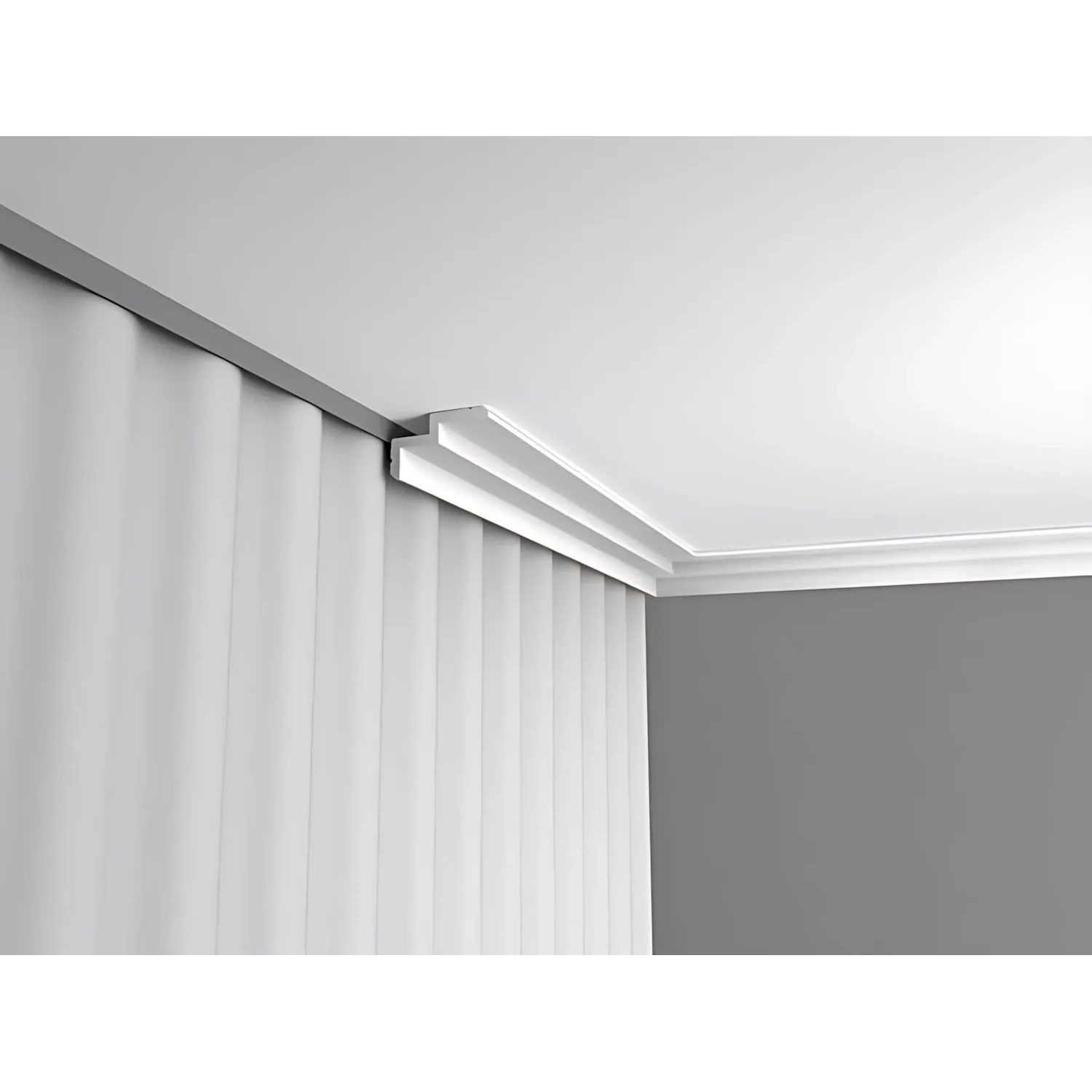 Weiße ORAC DECOR C390 Eckleiste MODERN STEPS für indirekte Beleuchtung im Raum.