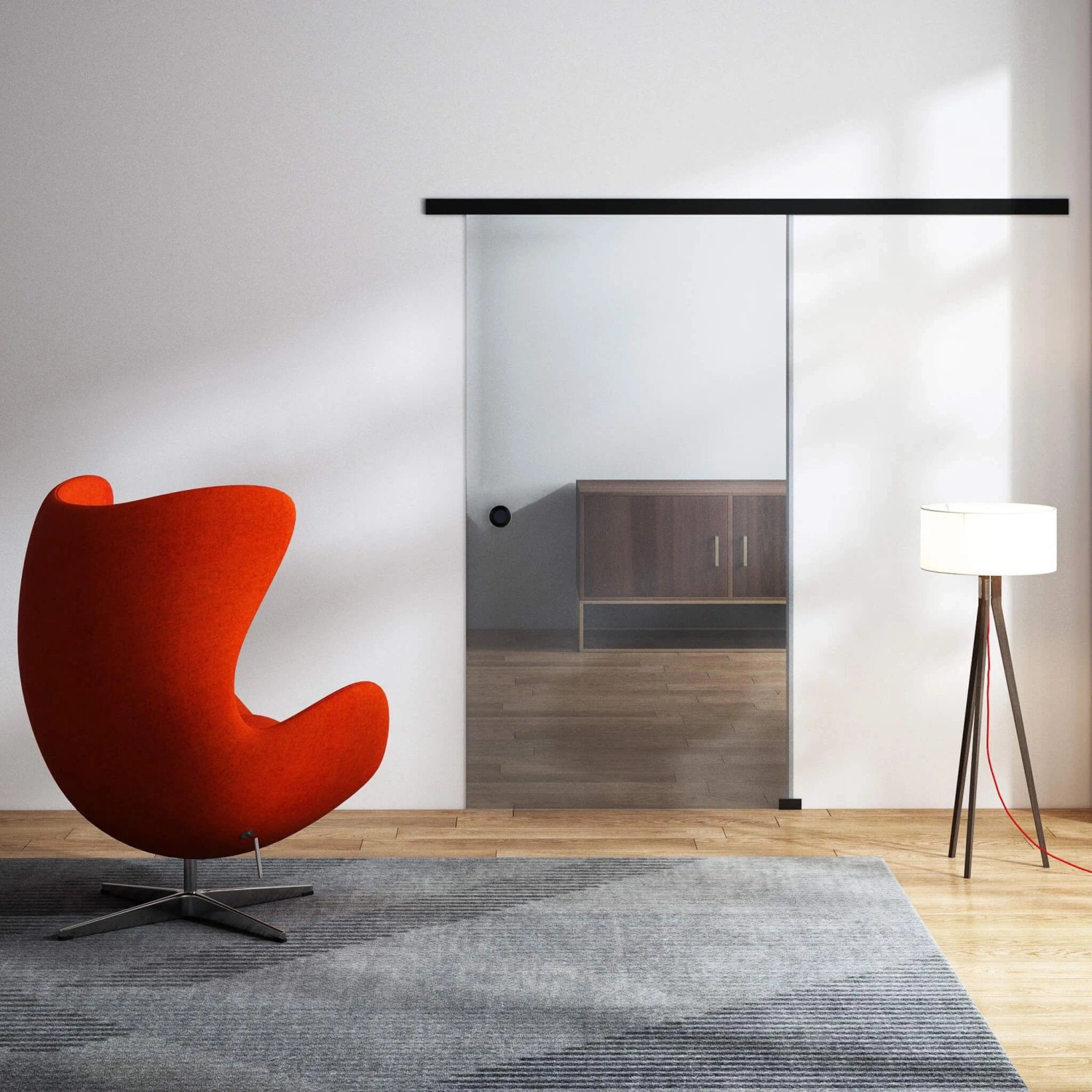Dorma Glasschiebetür Klarglas 1025 x 2050 mm Komplettset Schwarz Muschelgriff SoftClose