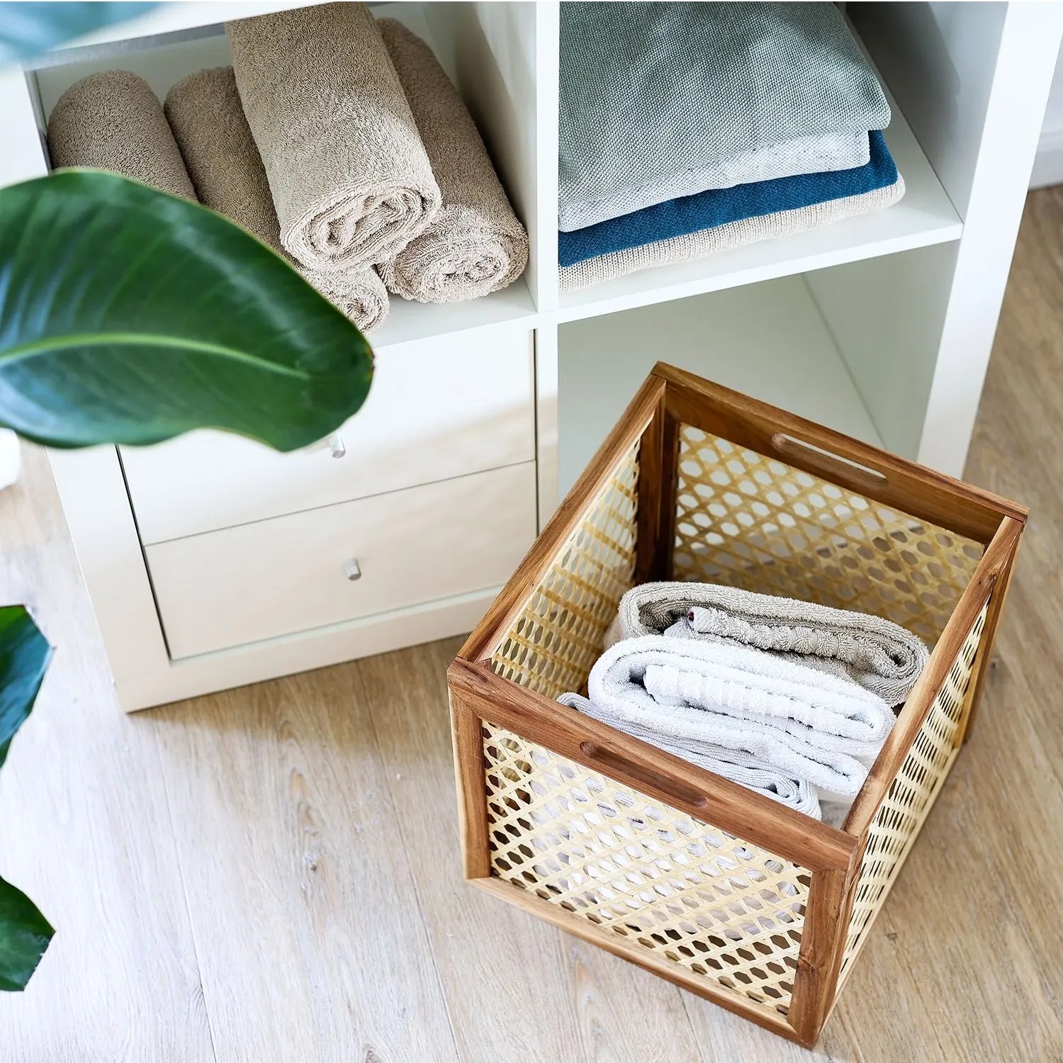 HMF 37640-M2 Aufbewahrungskorb Kallax Regale Korb Rattan Wiener Geflecht und Akazienholz Muster 2 32 x 34 x 32 cm_6