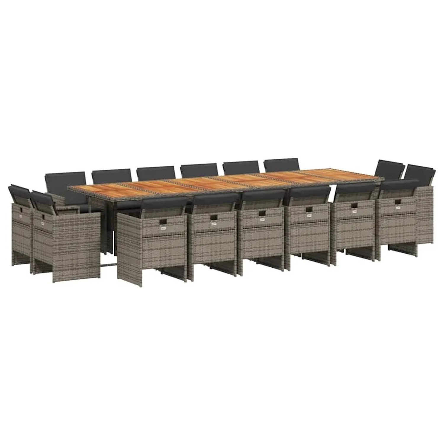 vidaXL 17-Tlg Garten-Essgruppe mit Kissen Grau Poly Rattan 3277837