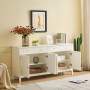 Weißes Merax Sideboard mit 4 Türen, 2 geriffelten Schubladen und eleganten Goldgriffen. Viel Stauraum für Wohnzimmer.