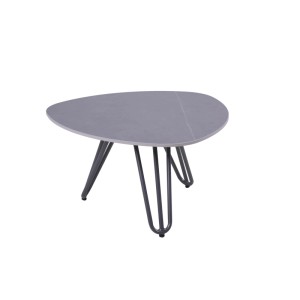 DELUKE Gartentisch KALLE Aluminium Gesinterter Stein Grau 68x68x39cm Terrassentisch Wetterfest Outdoor Tisch