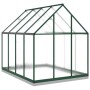 Grünes vidaXL Gewächshaus aus Aluminium mit transparenten Polycarbonatplatten und Fundamentrahmen für Pflanzen.