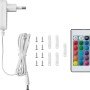 Zubehör für LED-Flexband RGB: Netzteil, Fernbedienung, Schrauben und Halterungen.