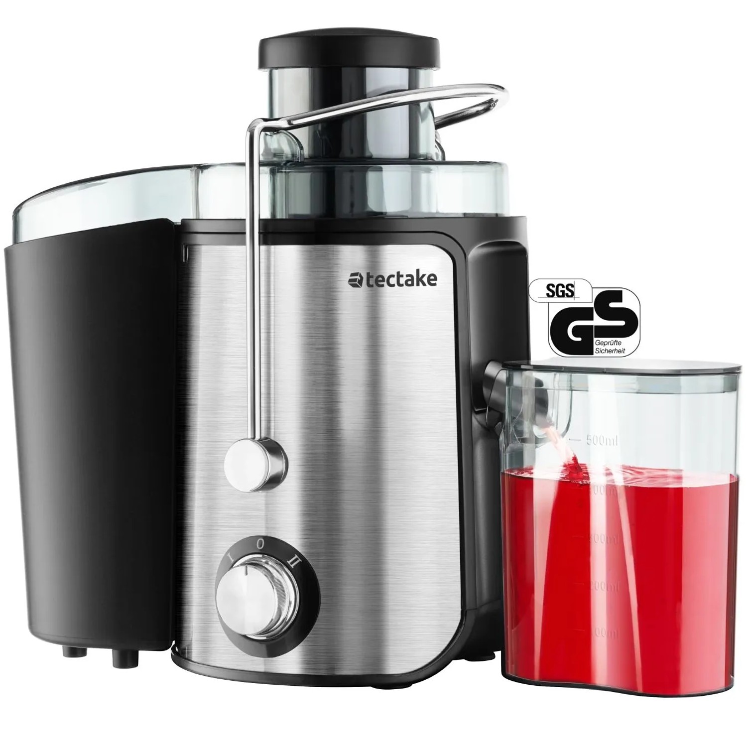 Tectake Entsafter Frufi 600 W  500 Ml Fassungsvermögen 2 Geschwindigkeitsstufen  Große Einfüllöffnung  26 x 18 x 28 50 cm Silber