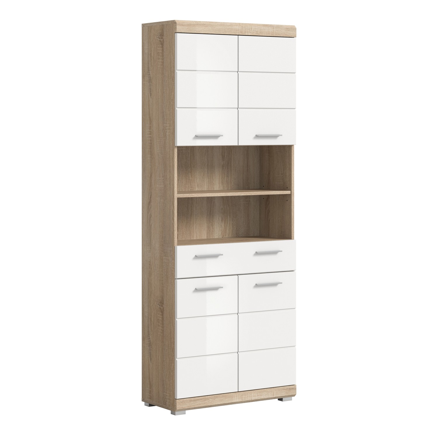 Hochschrank Lambada 2 offene Fächer Eiche Hell/Weiß Hochglanz 191 x 74 x 31 cm