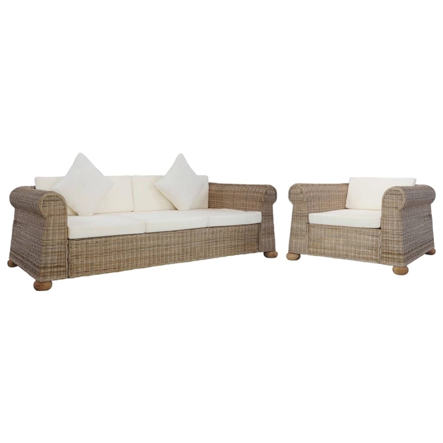 vidaXL 2-Tlg Sofagarnitur mit Kissen Natur Rattan