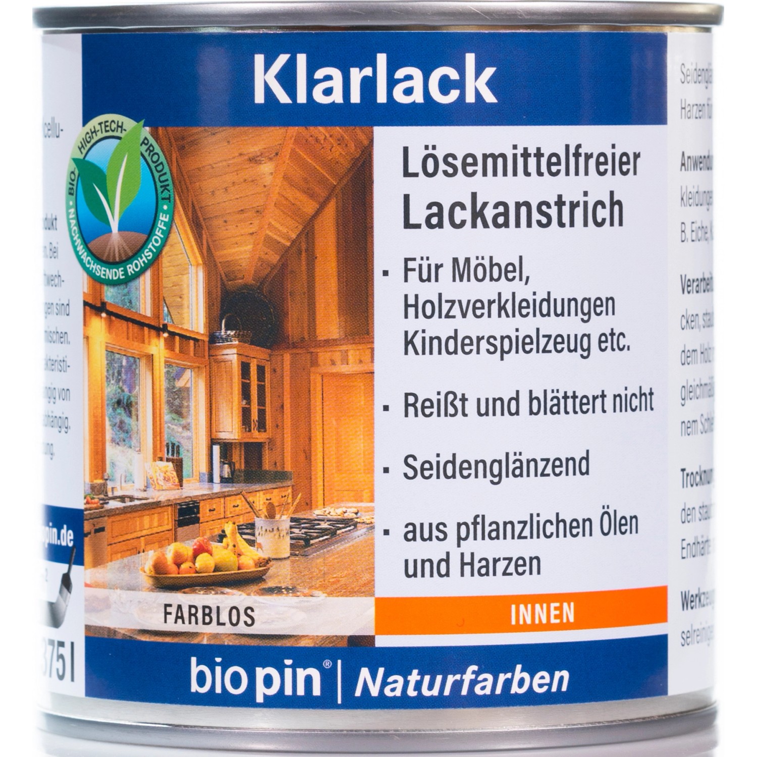 Biopin Klarlack Transparent seidenglänzend 375 ml