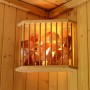 Karibu Salzkristallleuchte mit Holzgestell und 4 kg Salzkristallen für angenehme Lichteffekte in der Sauna.