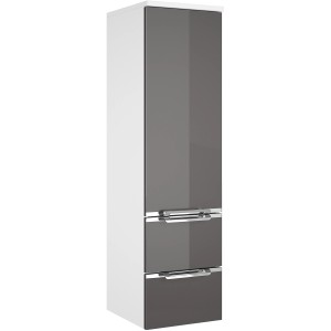 Pelipal Bad-Hochschrank Trentino, weiß glänzend, mit zwei Schubladen und Chromgriffen.