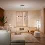 Philips Hue Filament Lampe in Wohnraum-Szene mit warmweissem Licht.