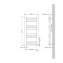 Technische Zeichnung: Weißer, gebogener LuxeBath Badheizkörper Sahara, 400x800 mm, Seitenanschluss.
