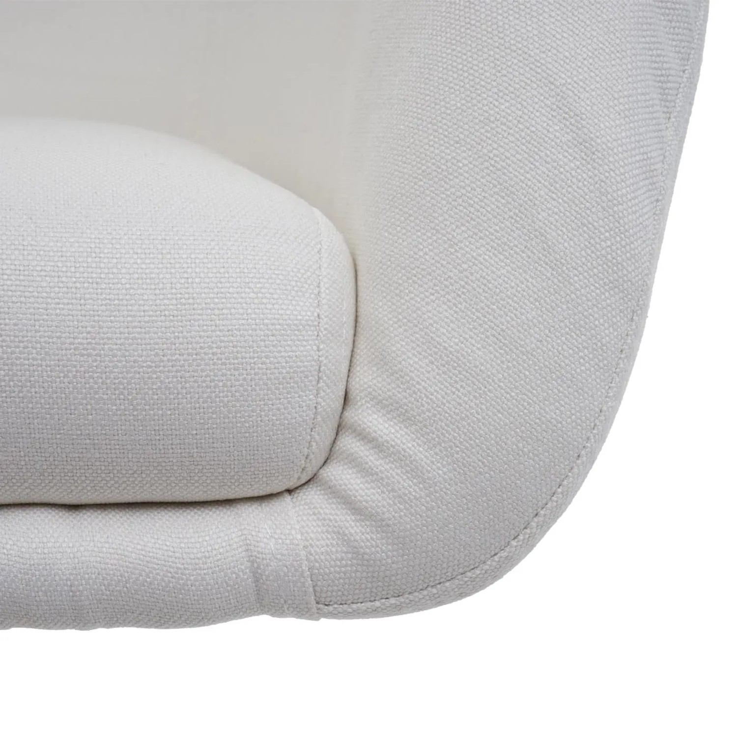 Detailaufnahme: Creme-weißer MCW Esszimmerstuhl F19 aus Stoff/Textil, Polsterstuhl.