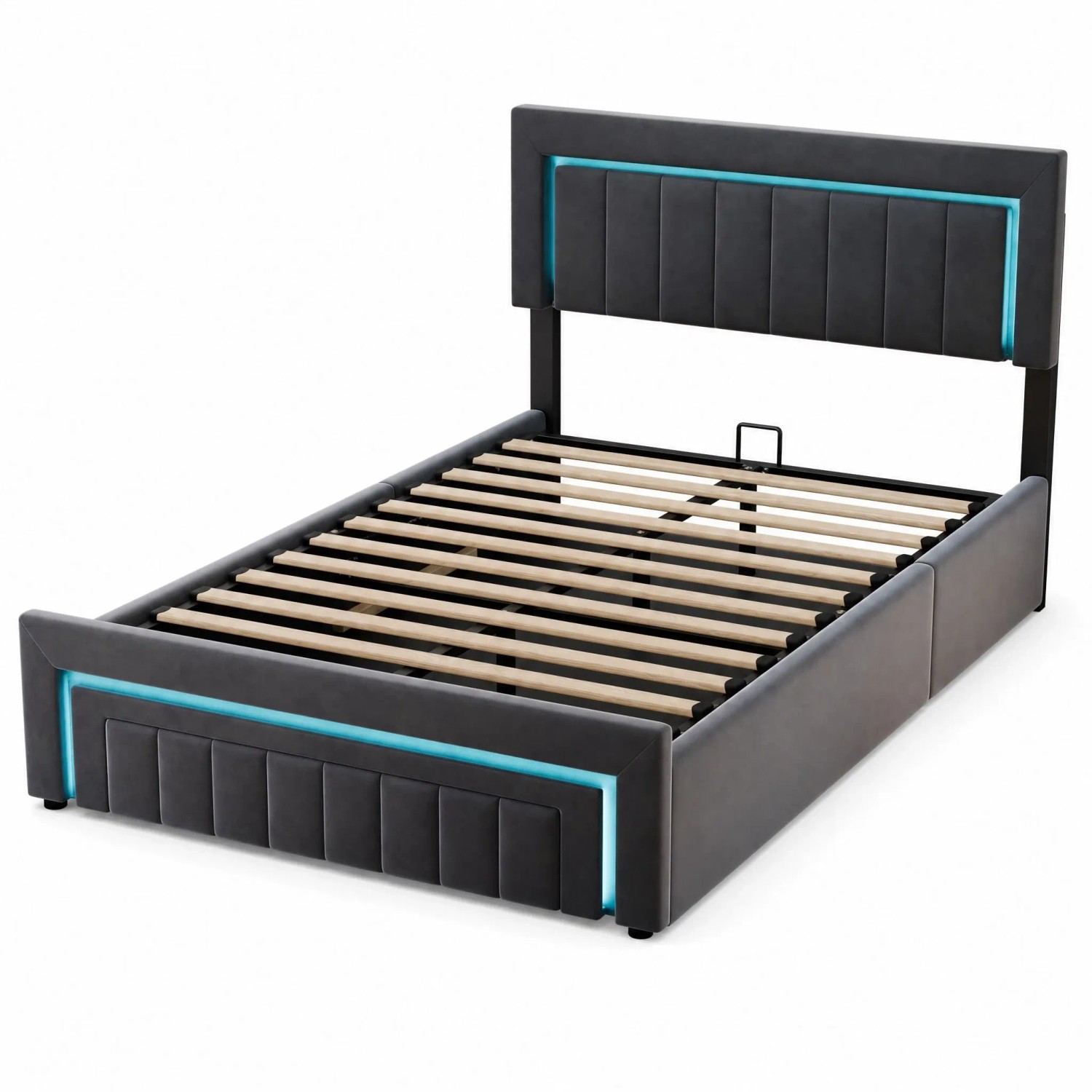 okwish Polsterbett mit LED Beleuchtung Schubladen Jugendzimmer 140x190cm Grau
