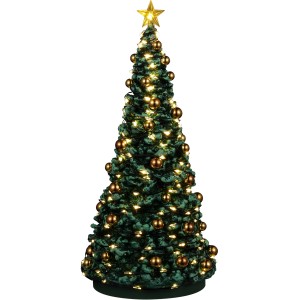 Lemax Weihnachtsbaum mit leuchtendem Stern, goldverziert, Teil der Weihnachtsdekoration.