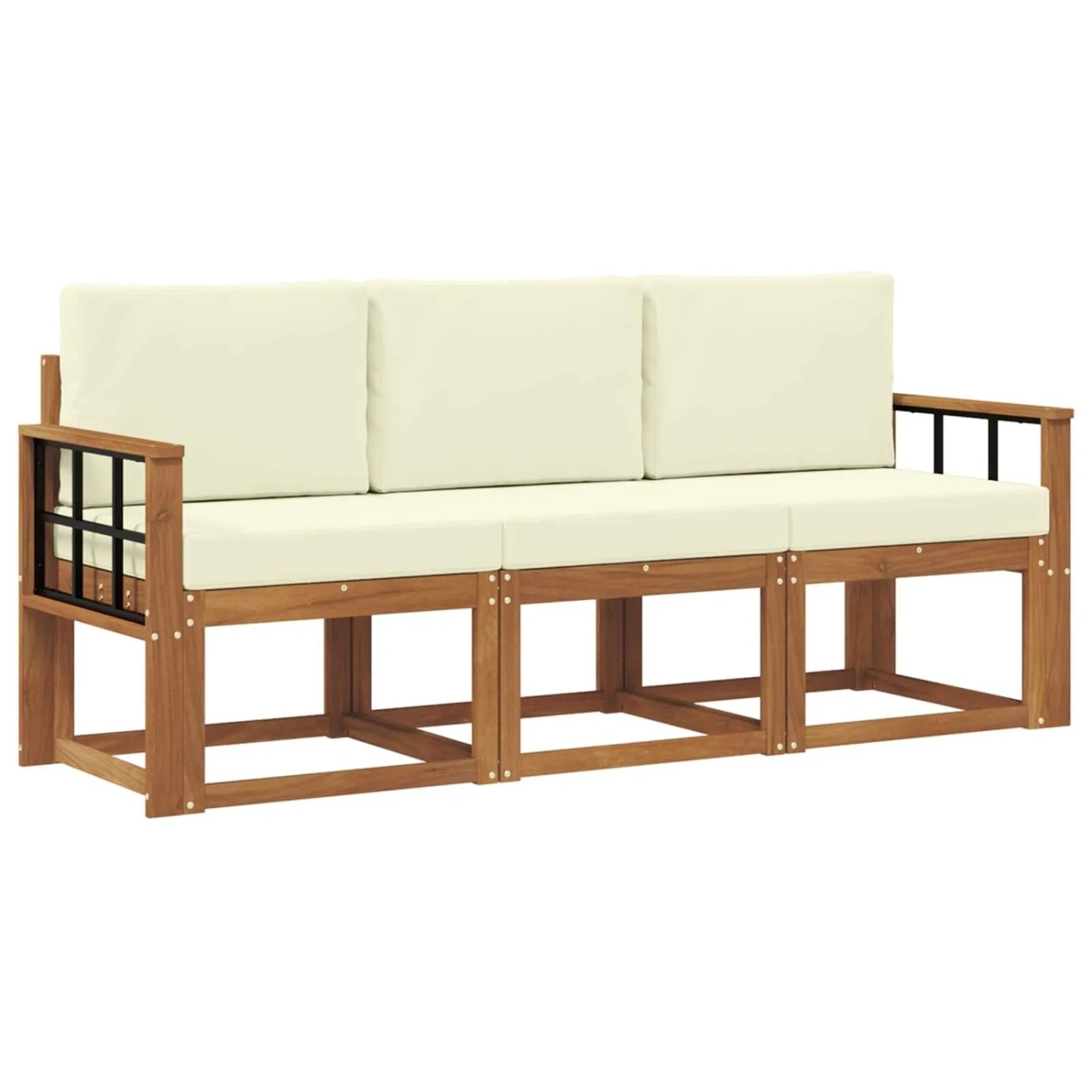 vidaXL Outdoor-Sofagarnitur mit Kissen 3 Stk Natur und Creme 3365948