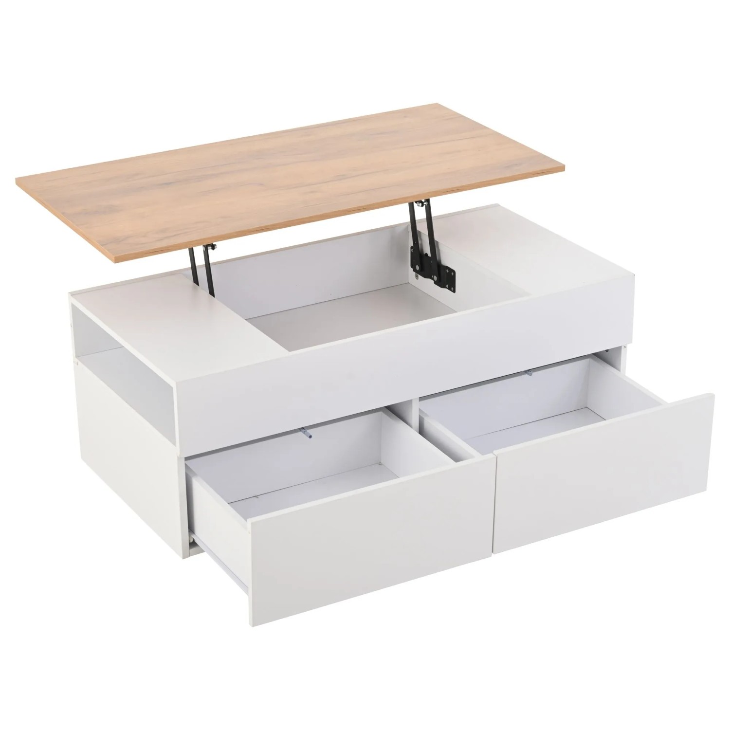 ModernLuxe Couchtisch Höhenverstellbar mit Stauraum 2 Schubladen Spanplatte Weiß