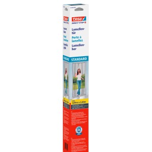 Verpackung der Tesa Fliegengitter Lamellentür Standard in Anthrazit, 220x95cm.