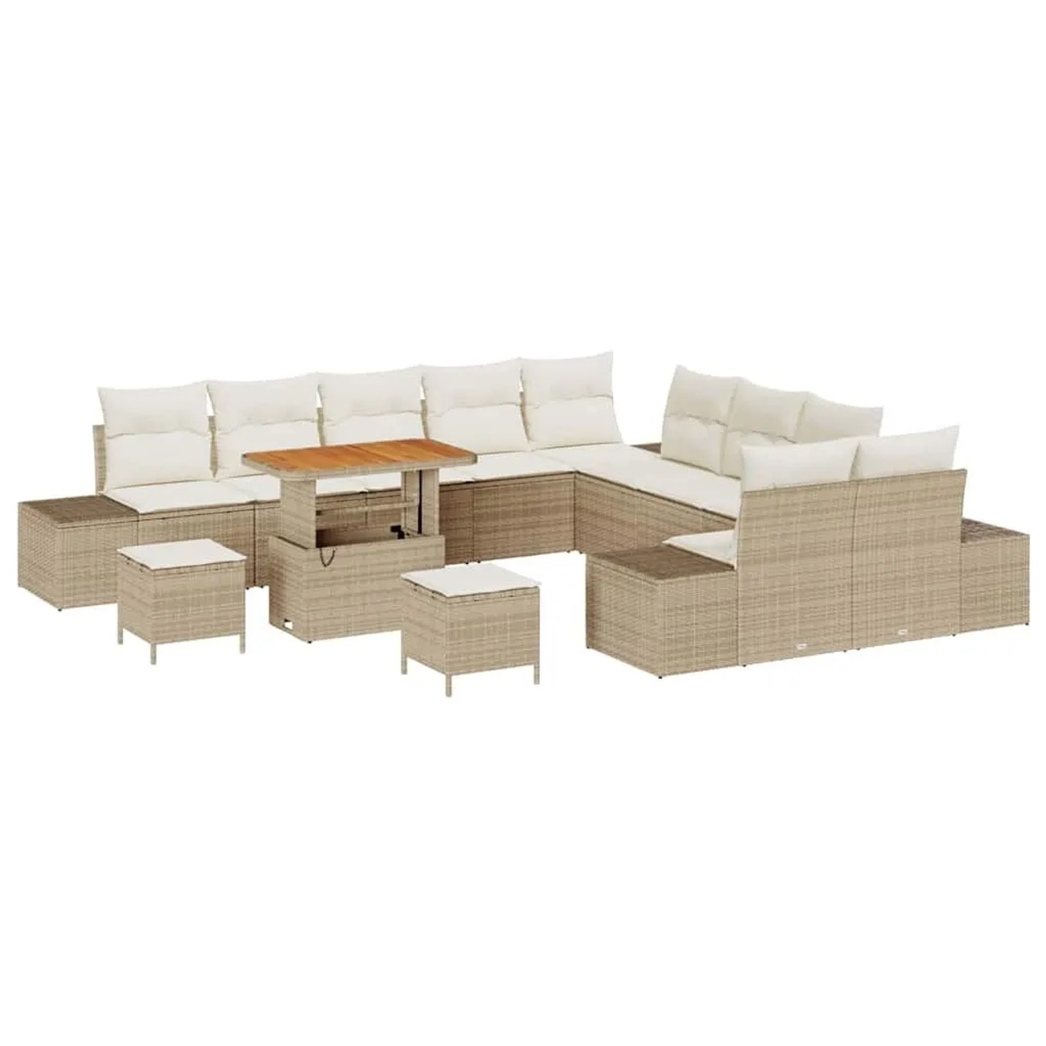 vidaXL Gartensofa-Set mit Kissen mit Speicher 13 Stk Beige Poly Rattan 3364796