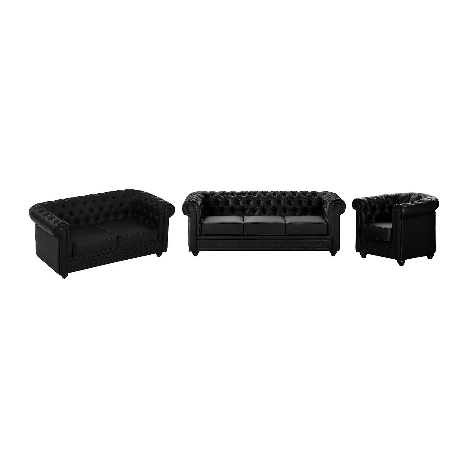 Vente-unique Couchgarnitur Mit Sessel Chesterfield Schwarz 165 cm  82 cm  205 cm