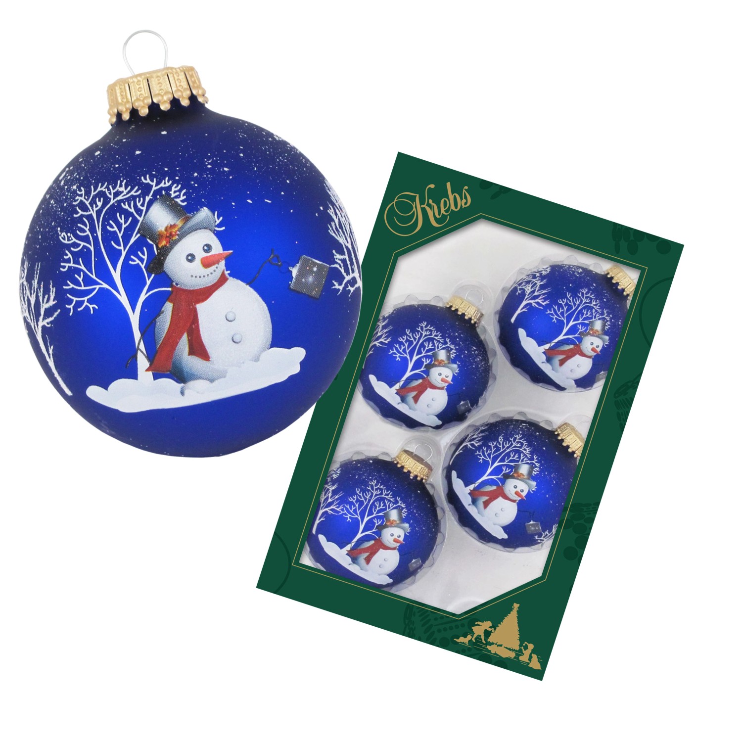 Krebs Glas Lauscha Weihnachtskugeln Schneemannmotiv 4er-Set 7cm