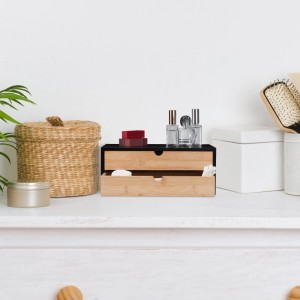 Relaxdays Schubladenbox Bambus MDF Schwarz Natur mit 2 Schubladen 14 cm x 33 cm x 21 cm 2,2 kg