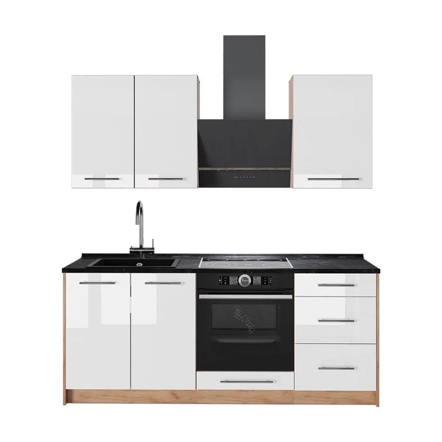Vicco Singleküche Fame-Line Weiß Hochglanz/Goldkraft Eiche 190 x 82 ohne Arbeitsplatte Art Nr 64894