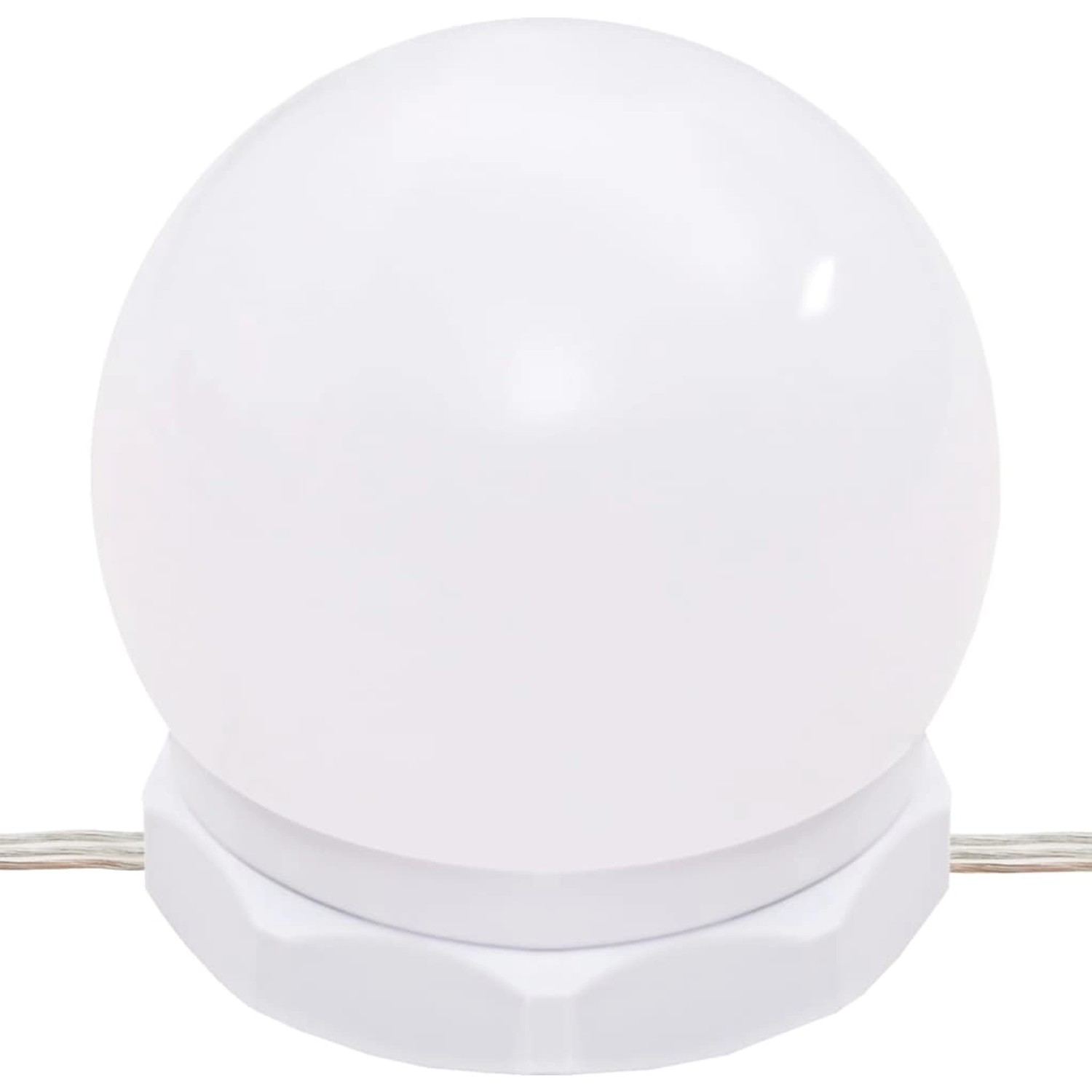 Detailaufnahme einer LED-Lampe des vidaXL Schminktischs in Braun Eichen-Optik.