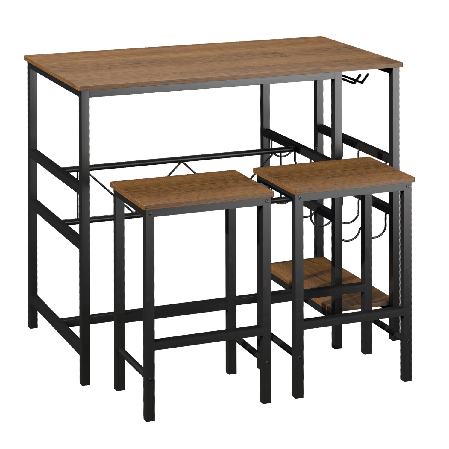 HOMCOM Stehtisch mit 2 Barhockern Natur Schwarz  108 x 60 x 95H cm