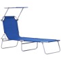Blaue, klappbare Outsunny Sonnenliege mit Sonnendach, belastbar bis 120 kg.